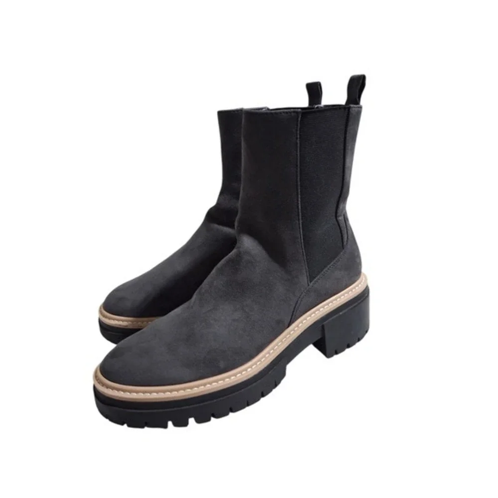 Open Edit Chunky Platform‎ Mya Lug Sole Women's Size 7.5 Chelsea Suede Boots
